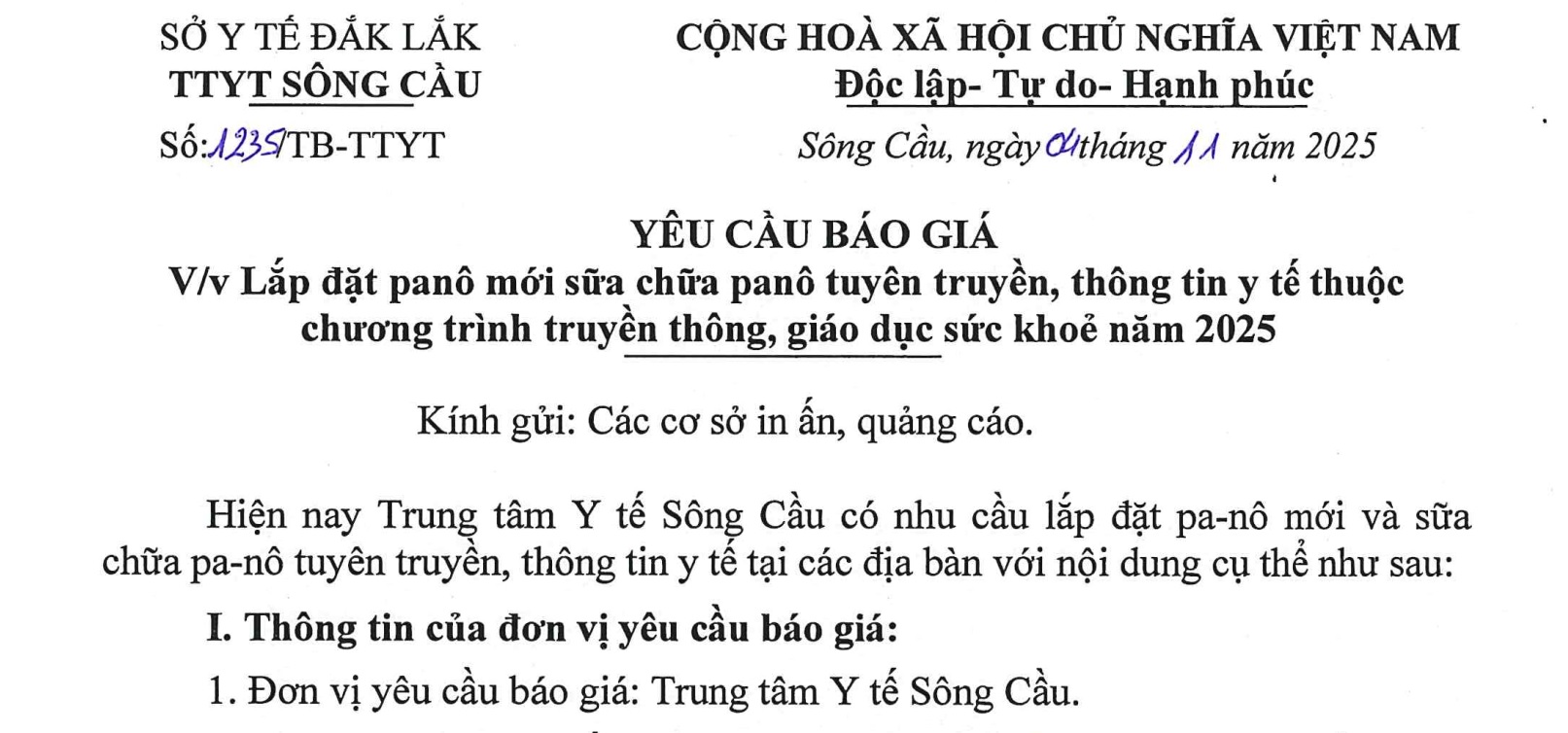 YCBG lắp đặt, sữa chữa Pano tuyên truyền, thông tin y tế 